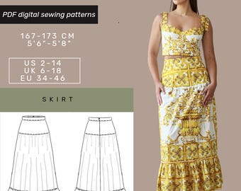 Maxi Skirt Sewing Pattern | Skirt Pattern | Women Skirt Pattern | US 2-14 | Sewing Patterns | Long Skirt Pattern | Tiered Skirt