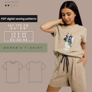 Women&#39;s T-Shirt  Sewing Pattern | XXS-5XL | Printable PDF Sewing Pattern and tutorial | Woman Sewing Pattern | Instant Download |