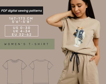 Women's T-Shirt  Sewing Pattern | XXS-5XL | Printable PDF Sewing Pattern and tutorial | Woman Sewing Pattern | Instant Download |