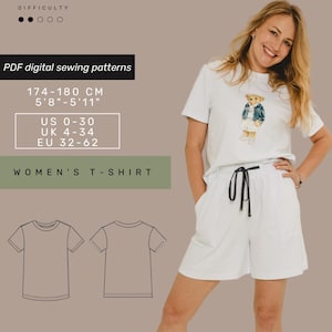 Padrão de costura para camiseta feminina | XXS-5XL | Padrão de costura em PDF para camiseta e tutorial | Padrão de costura feminina | Download instantâneo |