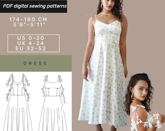 Midi dress pattern | Circular skirt pattern for women | US 0-20 | Easy wedding midi dress sewing pattern | PDF Sewing pattern Birthday Dress