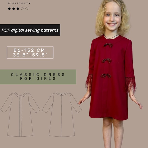 Girls Classic Dress Sewing Pattern | Dress With Sleeve | Beginner PDF for Kids and Toddlers