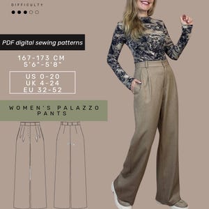 Wide Leg Palazzo Pants Sewing Pattern with tutorial | US 0-20 | Pants Sewing Pattern |  Woman Sewing Pattern | Instant Download |