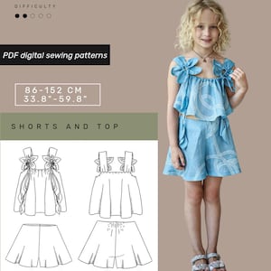 Kid&#39;s PDF Set Crop Top And Shorts Pattern | PDF sewing pattern for kids | Beginner friendly  |Kids Skirt | Size 2-14 Age