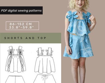 Kid's PDF Set Crop Top And Shorts Pattern | PDF sewing pattern for kids | Beginner friendly  |Kids Skirt | Size 2-14 Age