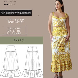 Maxi Skirt Sewing Pattern | Skirt Pattern | Women Skirt Pattern | US 2-14 | Sewing Patterns | Long Skirt Pattern | Tiered Skirt