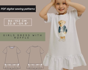Girls T-Shirt Dress Sewing Pattern | Short Sleeve Knee Dress | Beginner PDF for Kids and Toddlers  | Sewing Pattern with tutorial