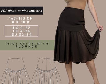 Midi skirt Sewing Pattern with tutorial | US 0-22 | Shorts with Pocket Sewing Pattern |  Woman Sewing Pattern | Instant Download |