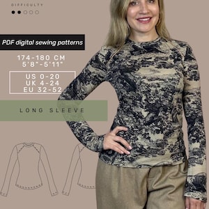 Women's Long Sleeve top  Sewing Pattern | US 0-20 | Longsleeve PDF Sewing Pattern and tutorial | Women Sewing Pattern | Instant Download |