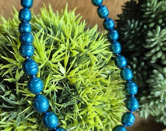 Vintage Honora Freshwater Pearls Necklace, Peacock Blue Pearls, .925 Sterling Silver Clasp, 18"-19.5" Length.