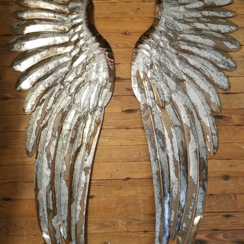 CLEARANCE SALE!! Giant Angel Wings Wall Decor 43" Tall. Gorgeous Antiqued Style Patina Finish, Giant Wings. Galvanized Metal Angel Wings.
