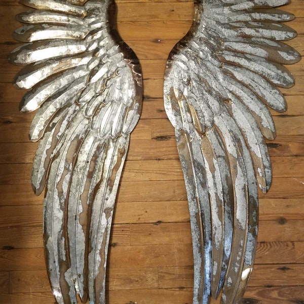 NEW YEAR SALE! Giant Angel Wings Wall Decor 43". Gorgeous Antiqued Style Patina Finish, Galvanized Metal Angel Wings.