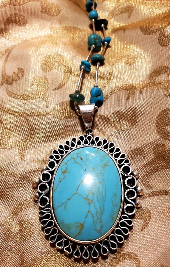 925 Turquoise Pendant Vintage Estate Necklace