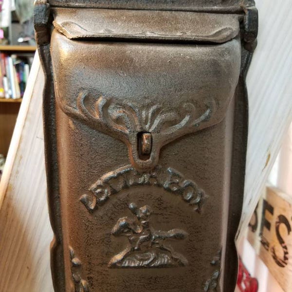 1800's Rustic Style Cast Iron Mailbox Reproduction. Mail Slot, Loop for Padlock