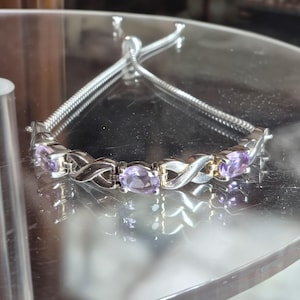 Vintage Amethyst Sterling Silver Bracelet Anklet, Adjustable Slide Chain