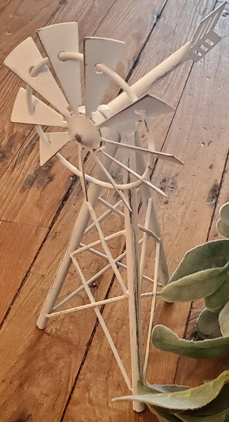 Farmhouse Tabletop Metal Windmill Decor. 10.75 Tall. Etsy