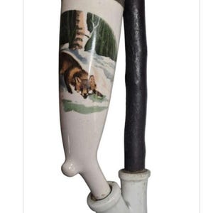 WWII Era German Porcelain and Wood Pipe, 1930s-1940s Handpainted Collectible Pipe