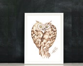 SALE Love Owls,  Watercolor Painting, Crazy Love, Home Decor,  8x10 Digital Art