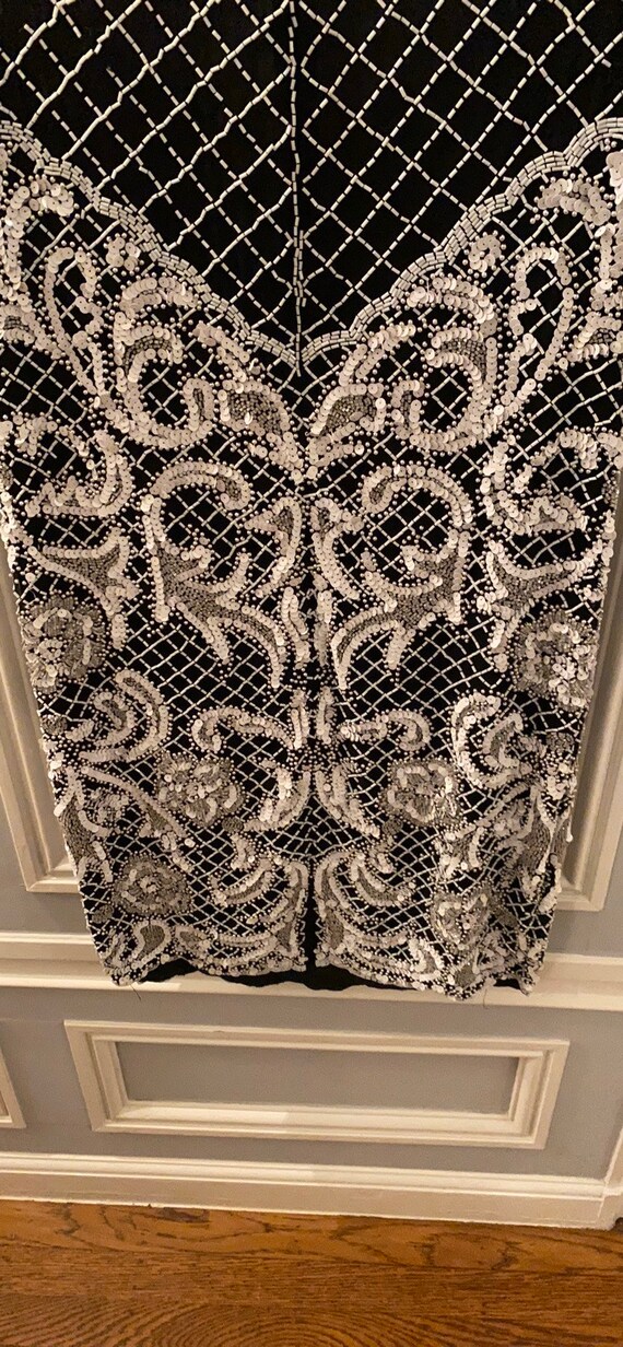 80s Beads and Sequins Damask Style Dress.