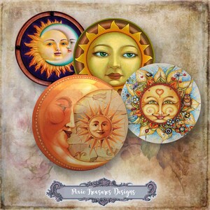 10 Printable Sun and Moon Face Circles
