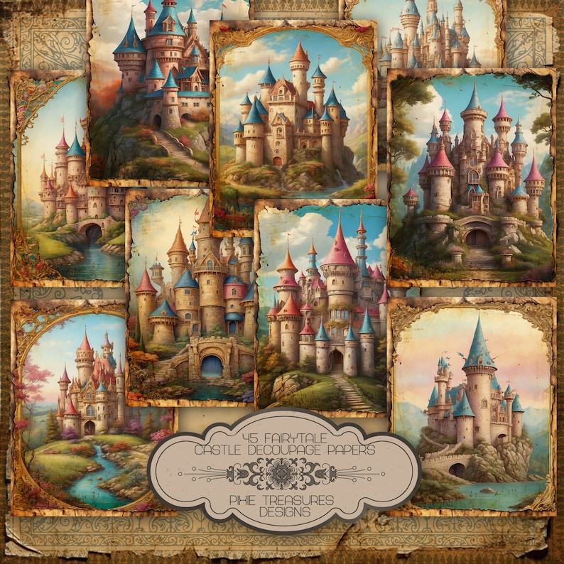 45 Fairytale Castle Decoupage Paper Printable Pages Fantasy Kingdom ...