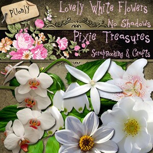 Printable Flower Embellishments, white flowers, scrapbooking elements