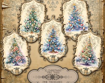 Christmas Tree Tags, Pastel Holiday Labels (Digital Download)(Made using AI)