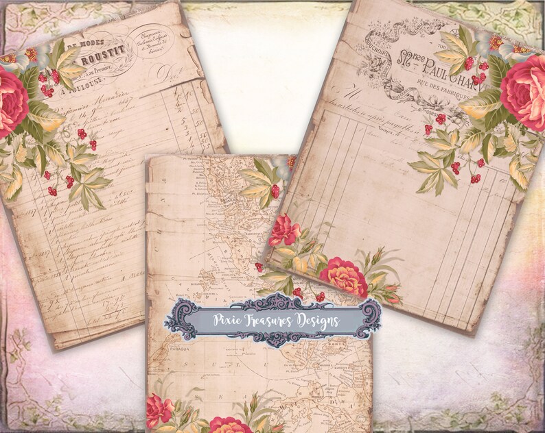 10 Printable Rose Ephemera Papers Etsy