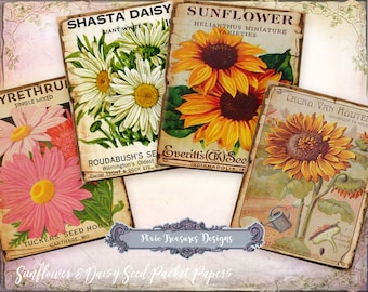 Printable Scrapbooking and Journaling Sunflower & Daisy Seed Packet Papers