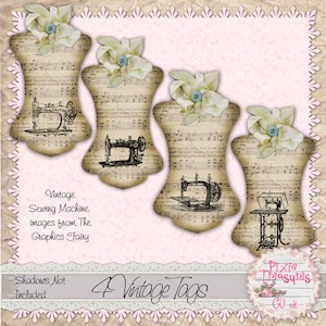 4 Printable Vintage Sewing Machine Tags