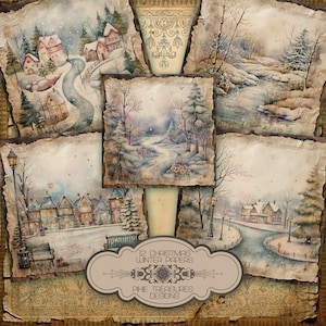12 Christmas Winter Scene Papers, Xmas Pages, Papercraft Pastels, Holiday Journal Backgrounds, Scrapbooking.