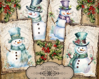 Christmas Snowman Tags, Pastel Holiday Labels (Digital Download)