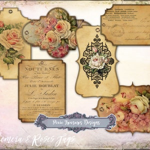 Wydrukowane Ephemera & Roses Journal Tags