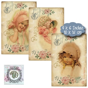 8 druckbare Vintage Kind Postkartenanhänger