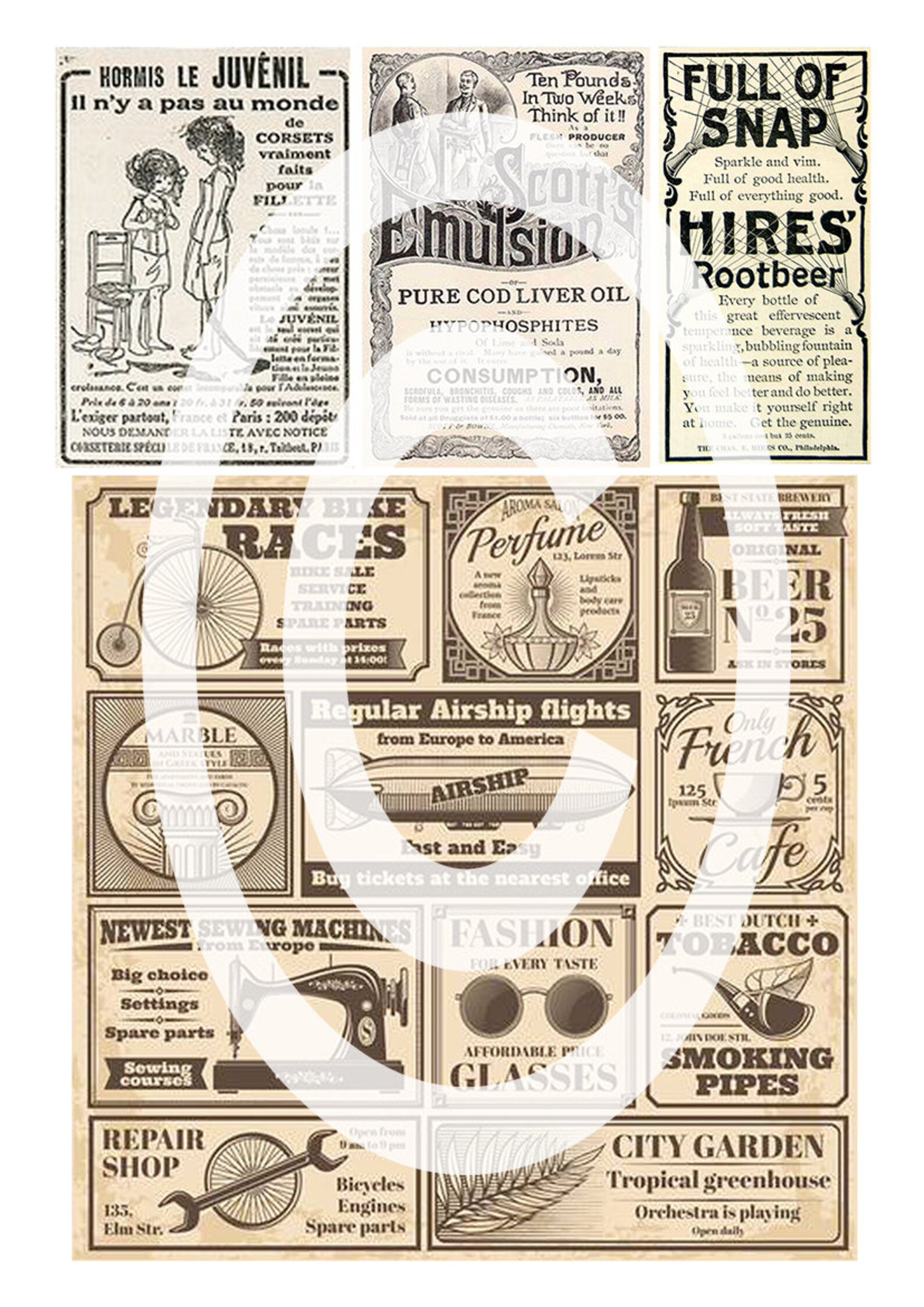 3 Printable Sheets Vintage Advertisements | Etsy