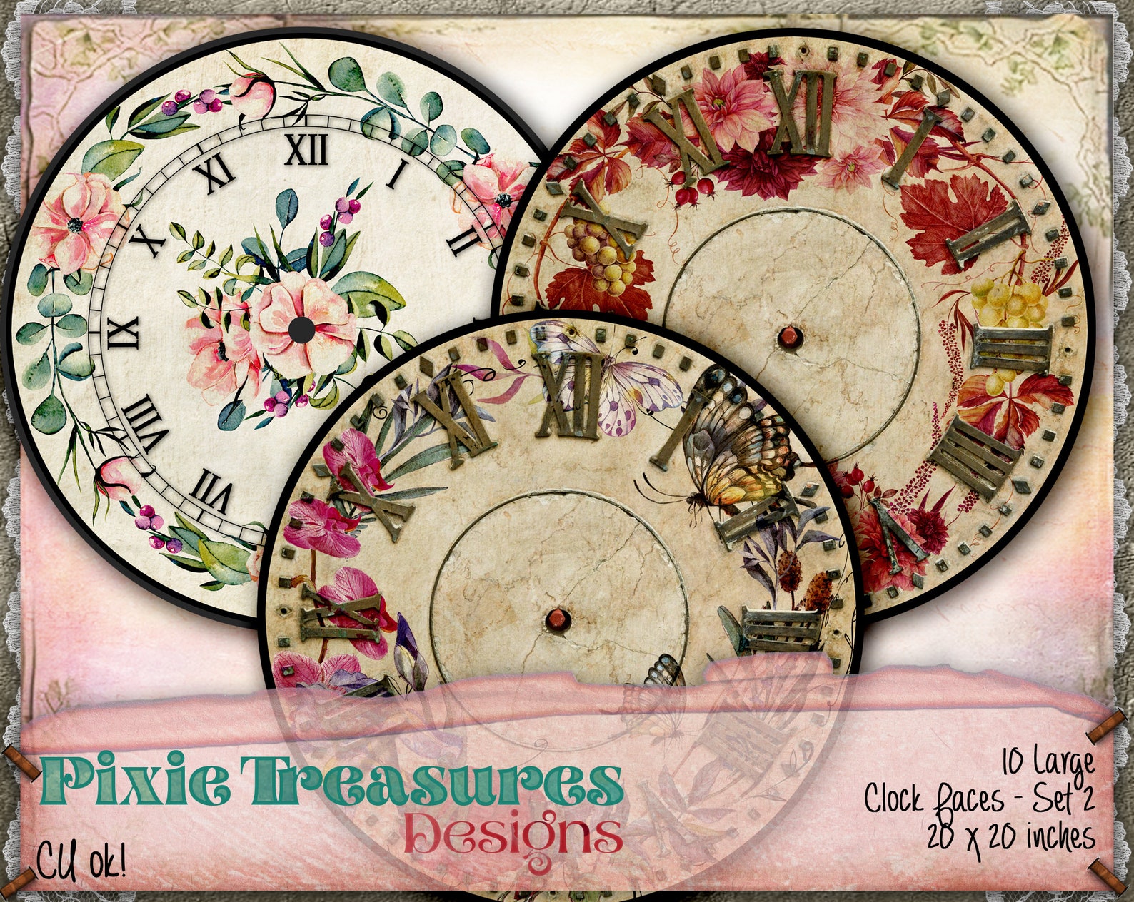 Large Printable Clock Faces Set 1 Etsy