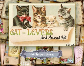 Junk Journal Printable Kit Cat Lovers Journal Kit Vintage Cats