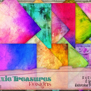 12 Paper Printable Grunge Watercolour Papers