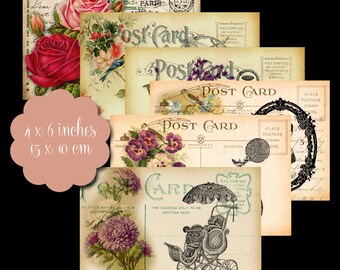 6 Printable Vintage Postcard Tags