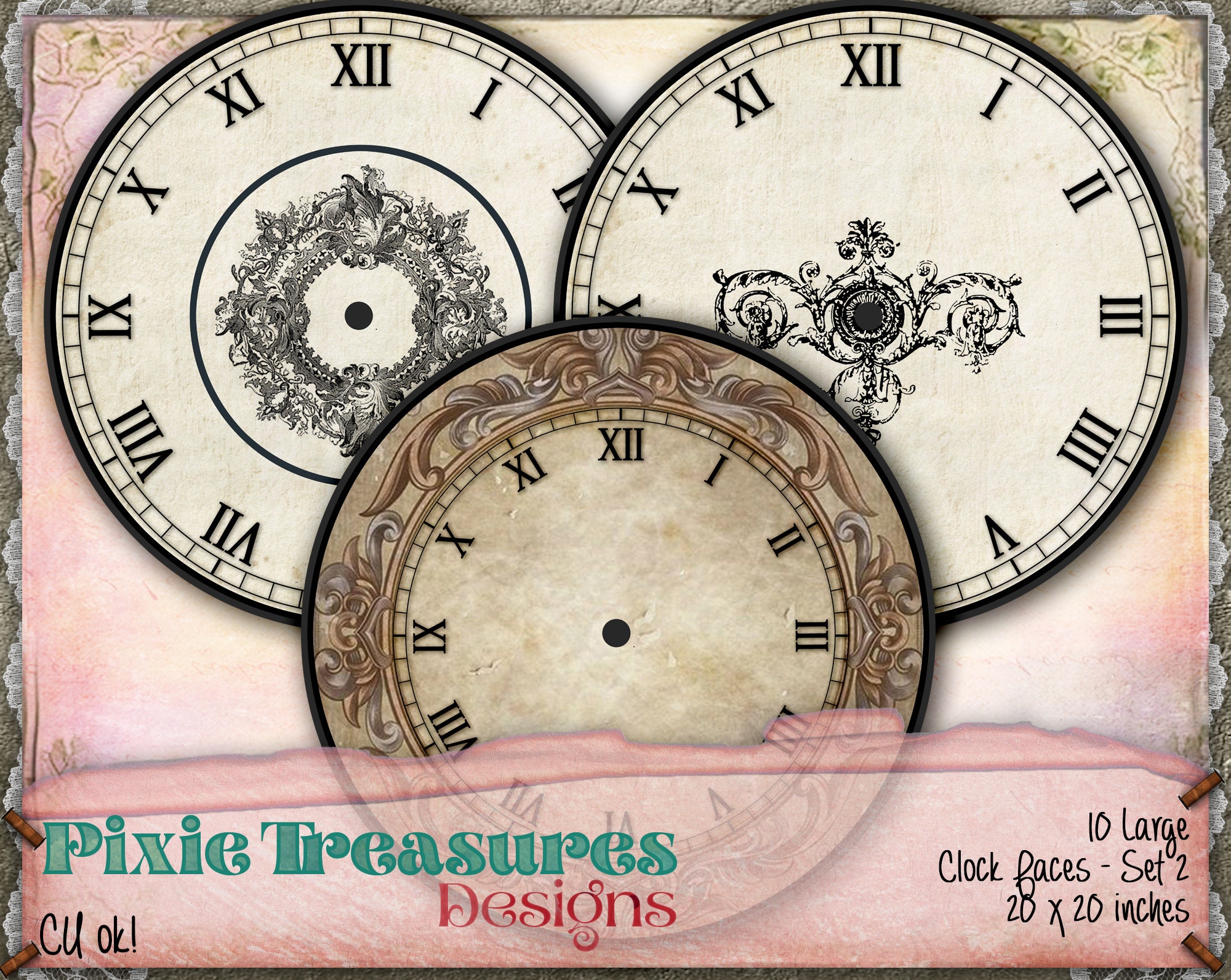 Large Printable Clock Faces Set 1 Etsy UK