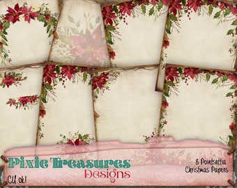 8 Printable Pointsettia Christmas Papers