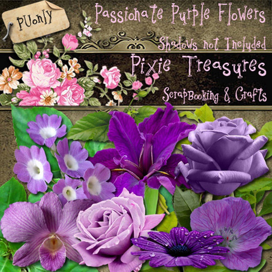 Printable Purple Flowers With Leaves - Etsy