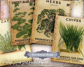 8 Printable Vintage Herb Seed Packet Papers