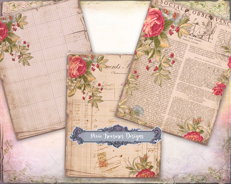10 Printable Rose Ephemera Papers Etsy
