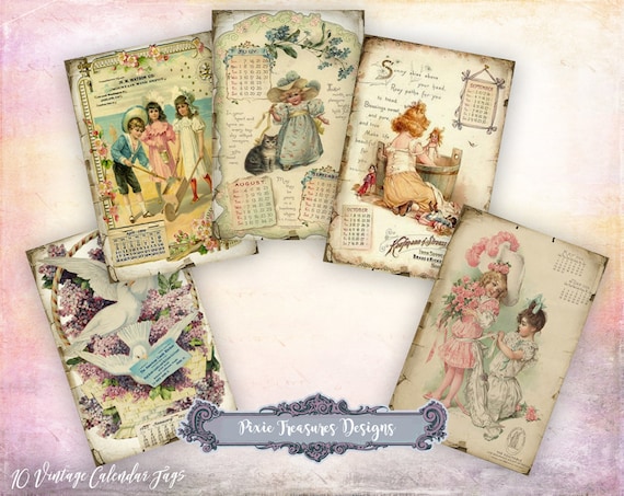 10 Vintage Calendar Tags Digital Art Printables