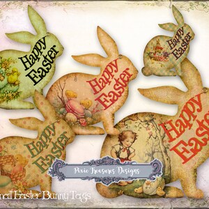 8 Easter Bunny Tags on a printable sheet