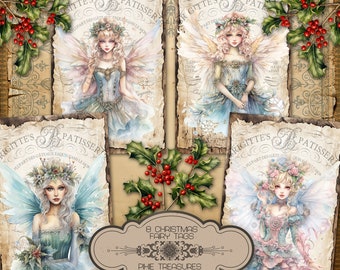 Christmas Fairy Tags, Pastel Holiday Labels (Digital Download)