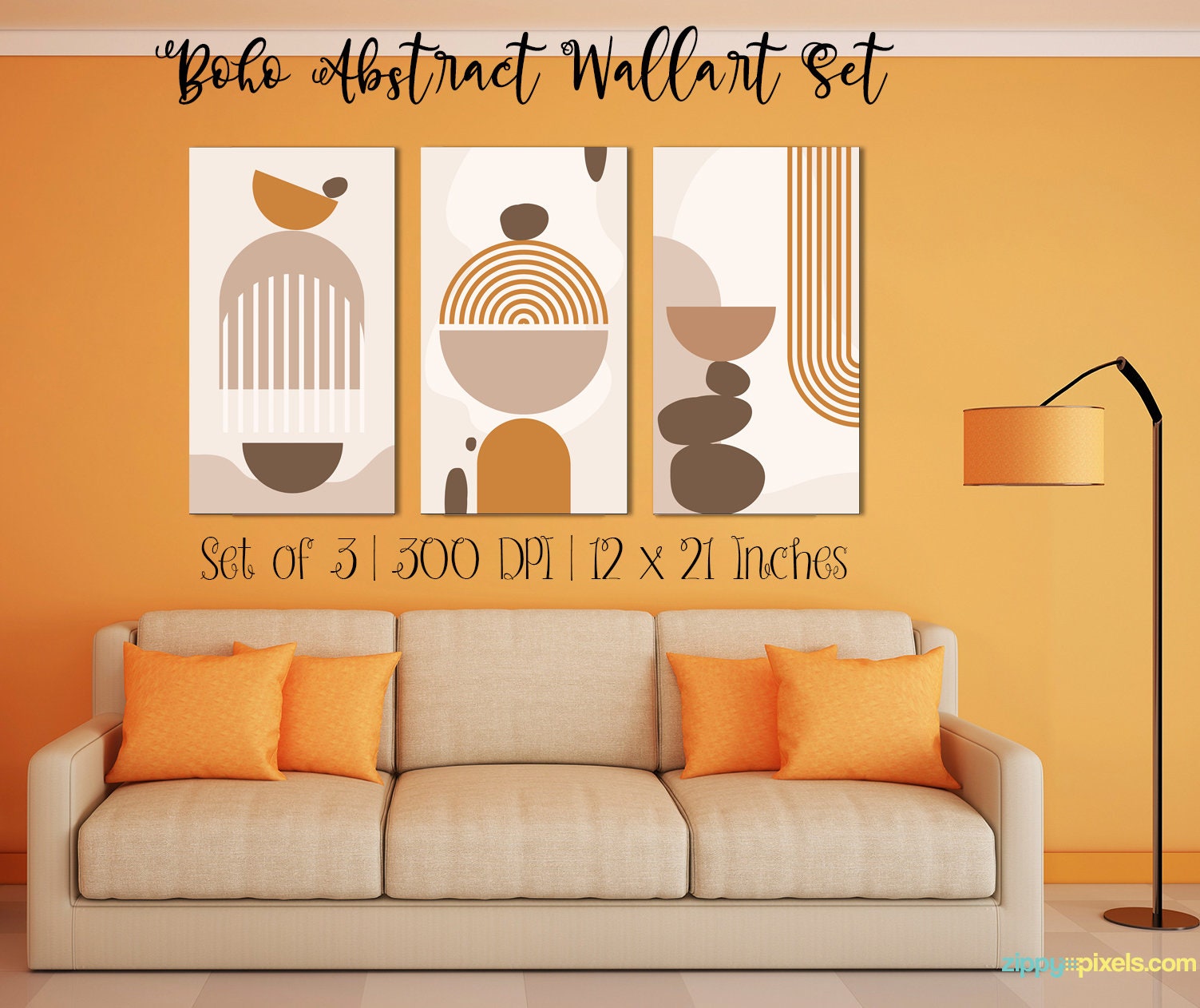 Digital Art Printable, Boho Abstract Set of 3, fun home decor
