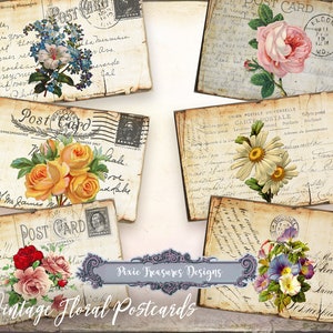 8 cartes postales florales vintage pour scrapbooking et journalisation