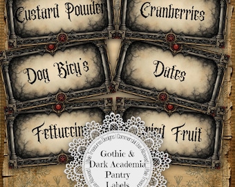 Gothic or Dark Academia Kitchen Pantry Labels, Printables